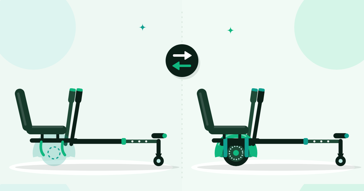 Illustratie: links een losse hoverkart, rechts een set van hoverboard en hoverkart
