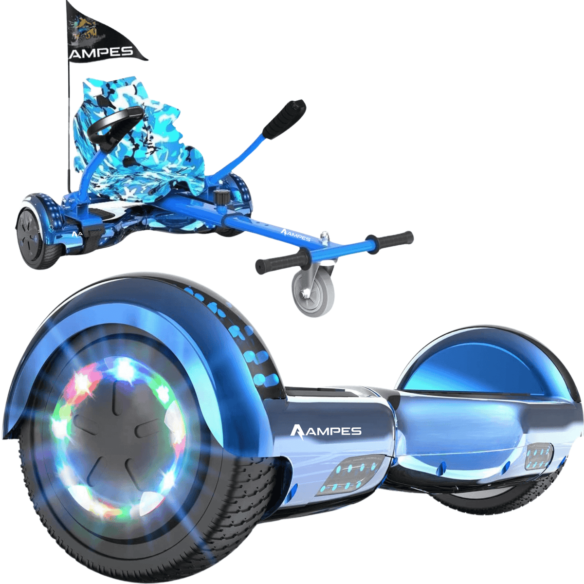 Hoverboard 6,5 inch met hoverkart: Chroom Blauw met blauwe hoverkart
