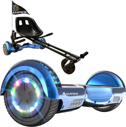 Hoverboard 6,5 inch met hoverkart: Chroom Blauw met hoverkart met vering