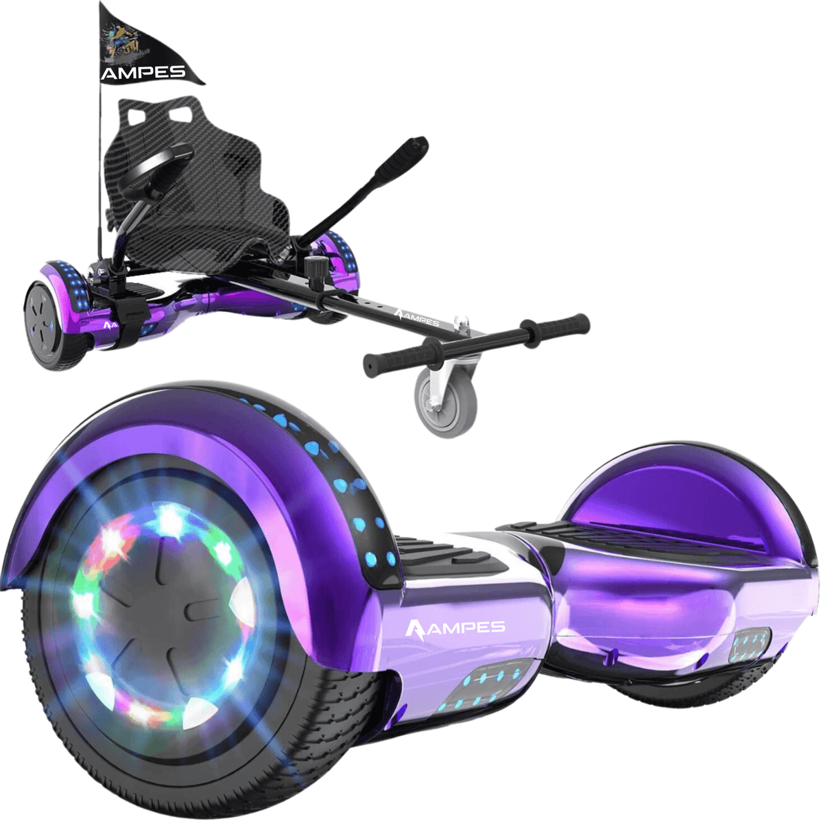 Hoverboard 6,5 inch met hoverkart: Chroom Paars met standaard hoverkart