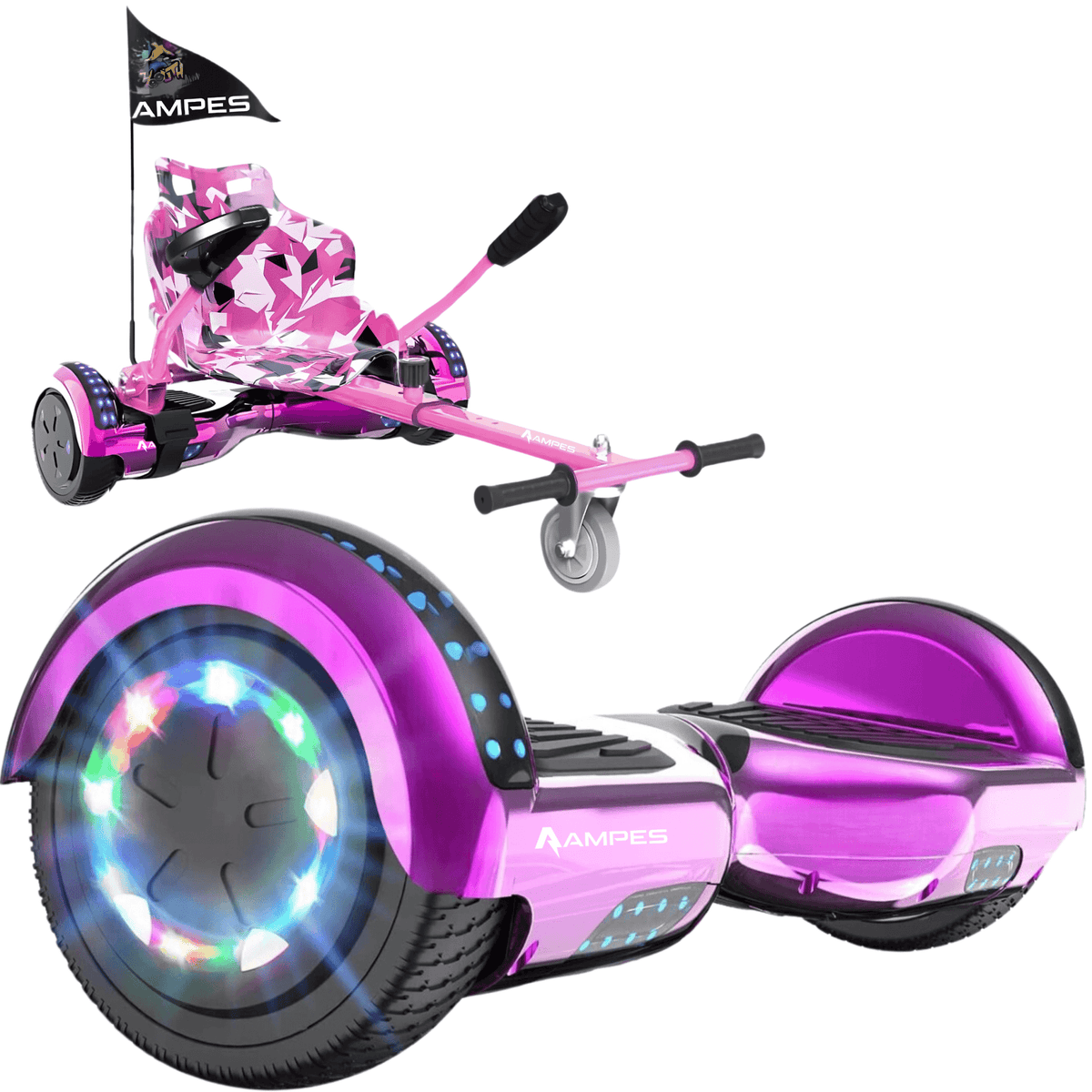 Hoverboard 6,5 inch met hoverkart: Chroom Roze met roze hoverkart