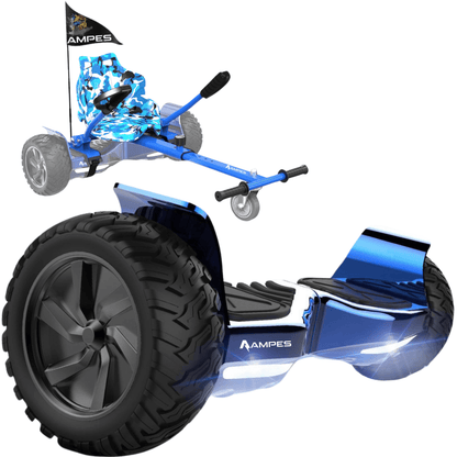 Off-road hoverboard met hoverkart: Chroom Blauw met blauwe hoverkart