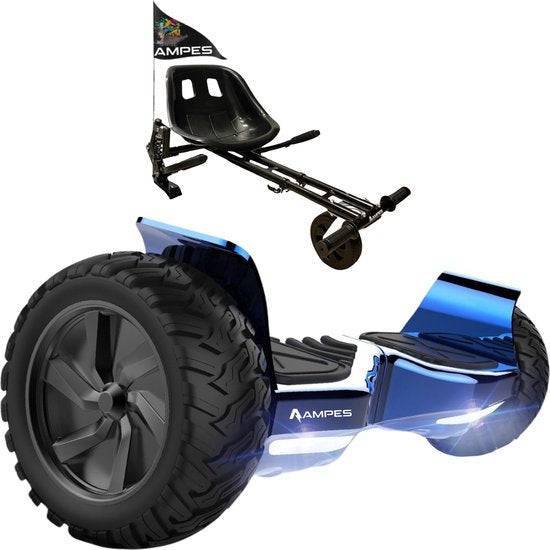 Off-road hoverboard met hoverkart: Chroom Blauw met hoverkart met vering