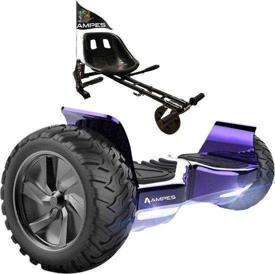 Off-road hoverboard met hoverkart: Chroom Paars met hoverkart met vering