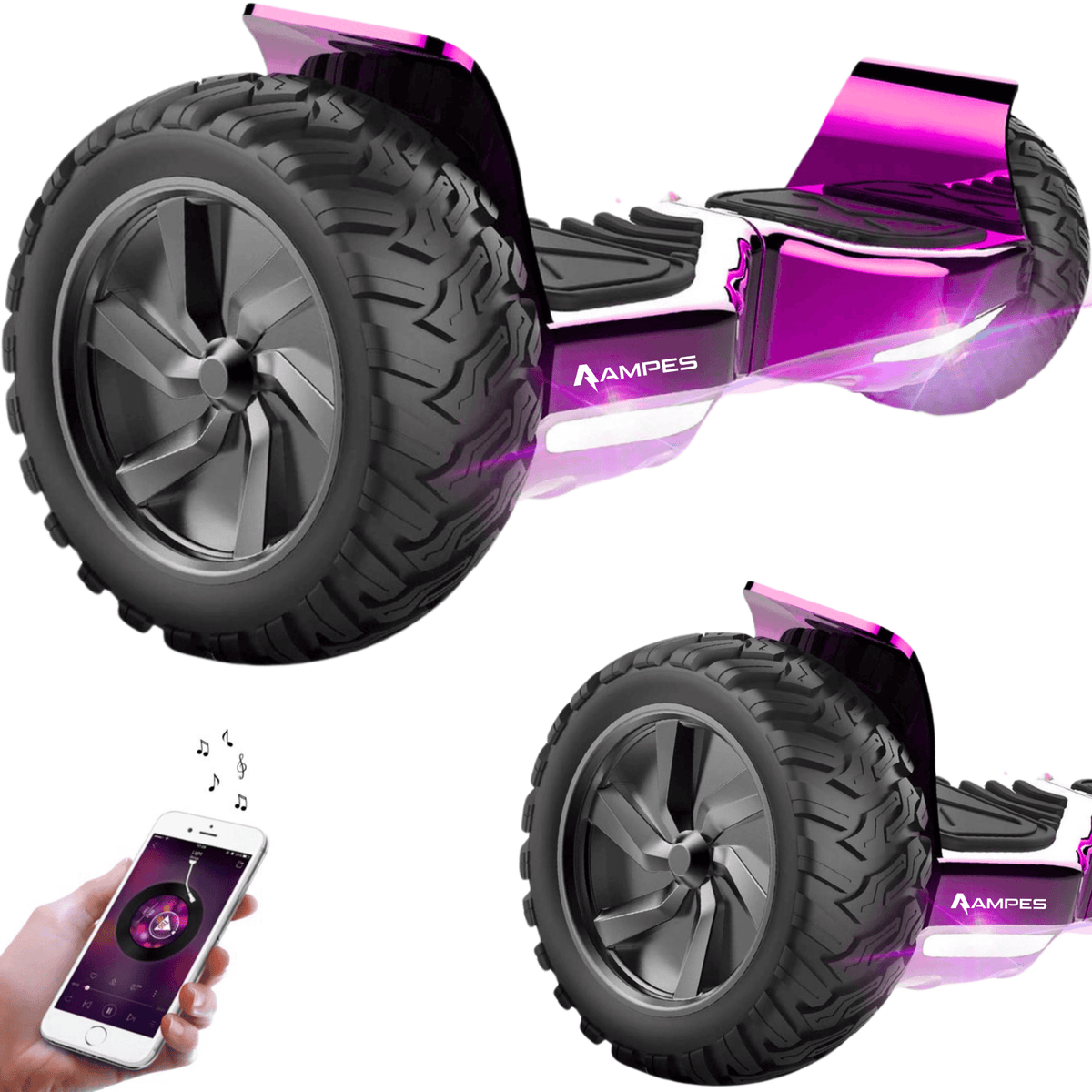 Off-road hoverboard met hoverkart: het Chroom Roze board van 8,5 inch, hier zonder kart